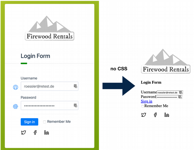 Website login form displayed as raw HTML