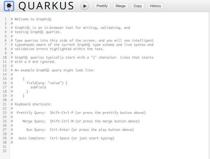 GraphiQL welcome screen